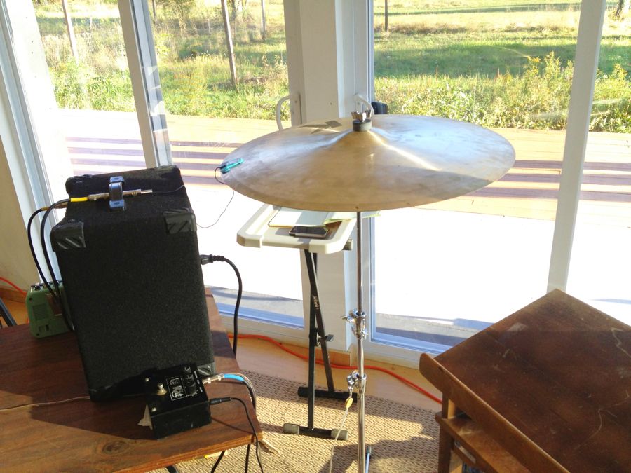 image of Cymbal with PVDF Film Tab Contact Mic Attached
