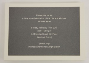 image of Invitation for Michael Asher New York memorial
